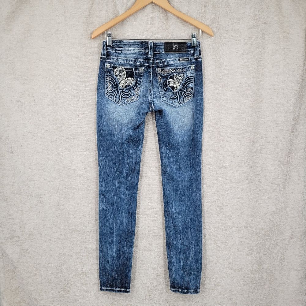 Miss Me Embellished Back-Pocket Skinny Jeans - Blue